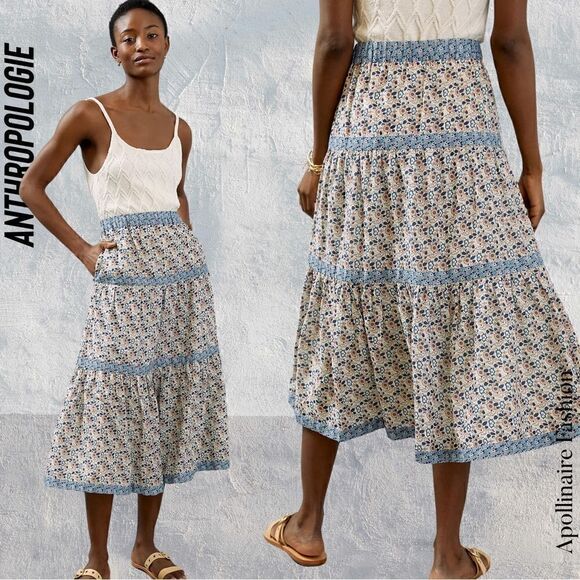 ANTHROPOLOGIE BY OTHILIA THE PAULINA TIERED MIDI SKIRT NWT LARGE - Picture 1 of 11